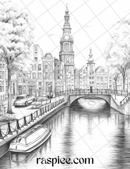 grayscale coloring pages, travel coloring pages, printable coloring pages, adult coloring pages, city coloring pages
