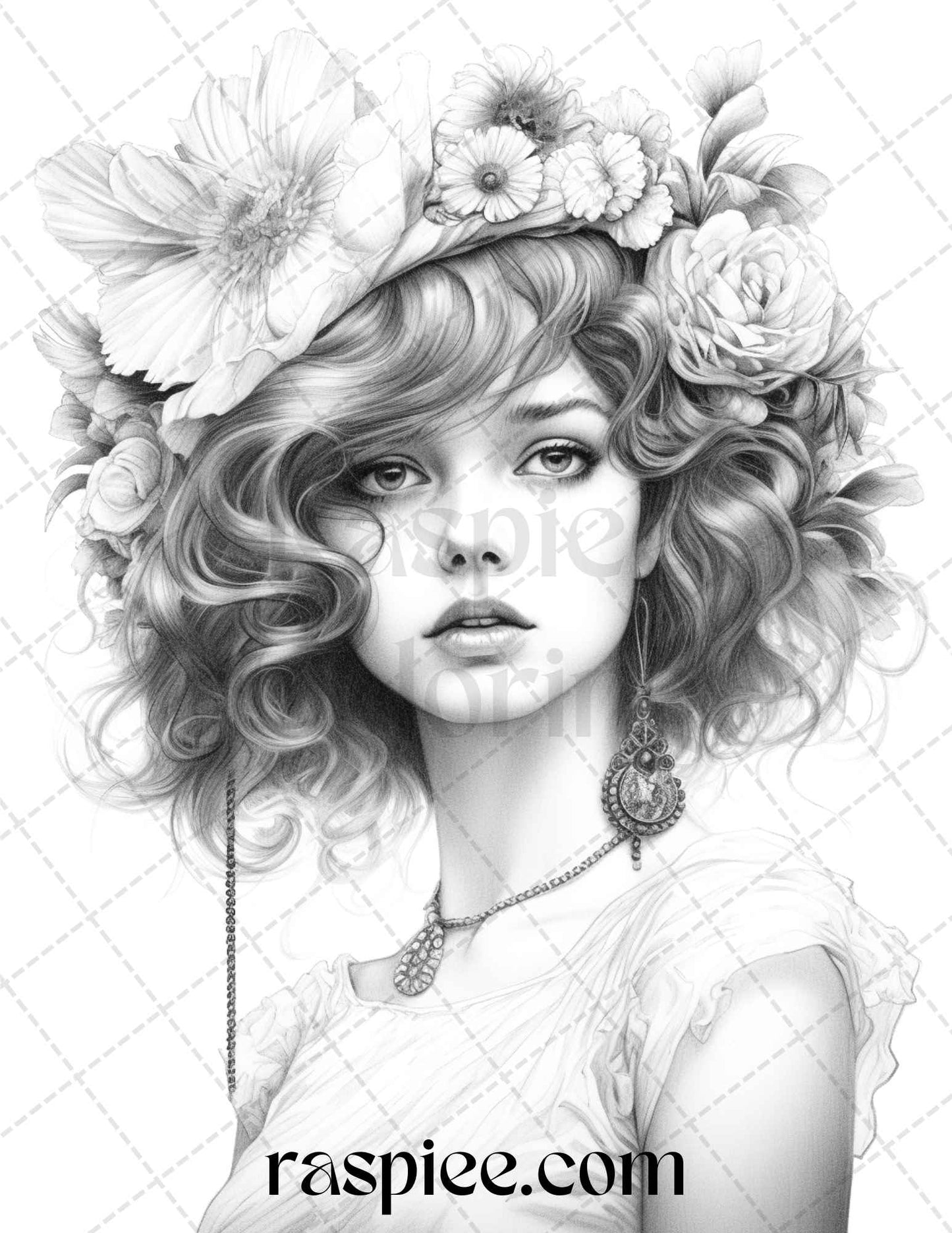 gatsby girls grayscale coloring page, printable coloring book for adults, vintage art deco coloring page, portrait coloring pages for adults