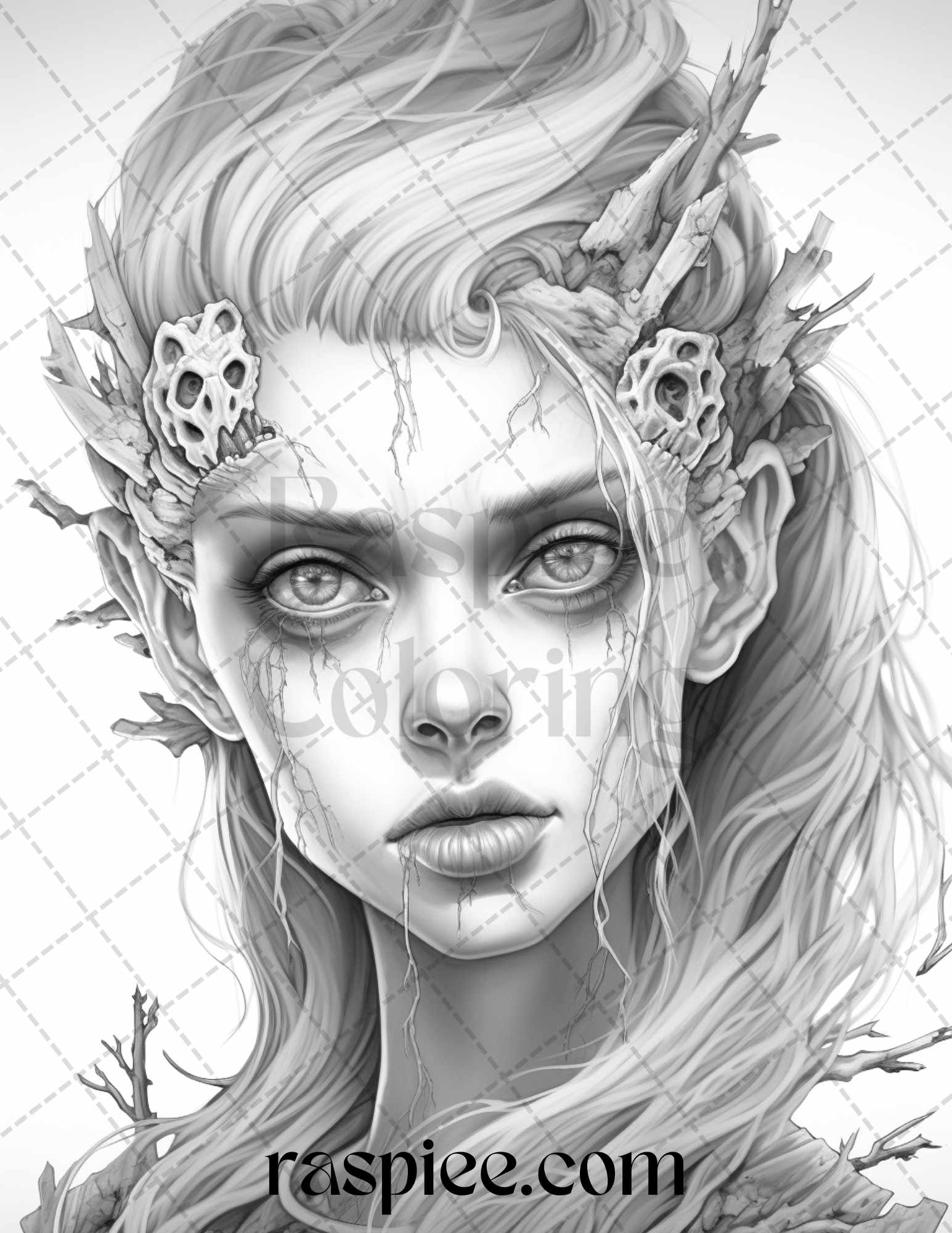 Halloween Zombie Fairy Coloring Page, Grayscale Coloring Printable, Adult Coloring Art, Scary Gothic Coloring, Halloween Decor DIY, Printable Coloring Book, Ghostly Coloring Sheet, Halloween Home Decor, Gothic Fairyland Printable