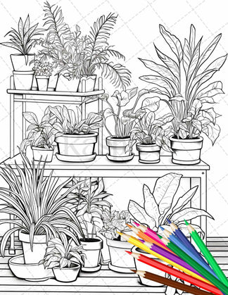 38 Indoor Houseplants Coloring Pages Printable for Adults, Grayscale C ...