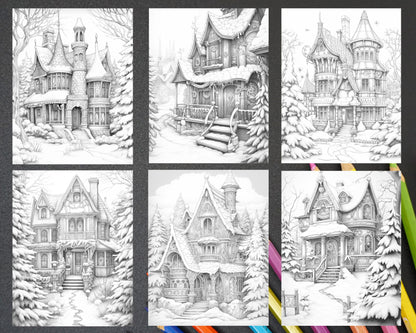Fantasy Christmas House Coloring Page, Adult Coloring Book Illustration, Festive Holiday Coloring Sheet, Seasonal Coloring Activity, Relaxing Coloring for Adults, Holiday Coloring Fun, Christmas Coloring Craft, Winter Coloring Pages, Xmas Coloring Pages for Adults