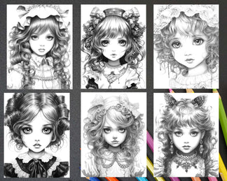 60 Adorable Gothic Girls Grayscale Coloring Pages Printable For Adults 