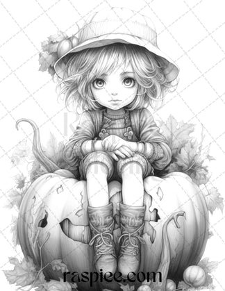 40 Pumpkin Fairy Girls Grayscale Coloring Pages Printable for Adults ...