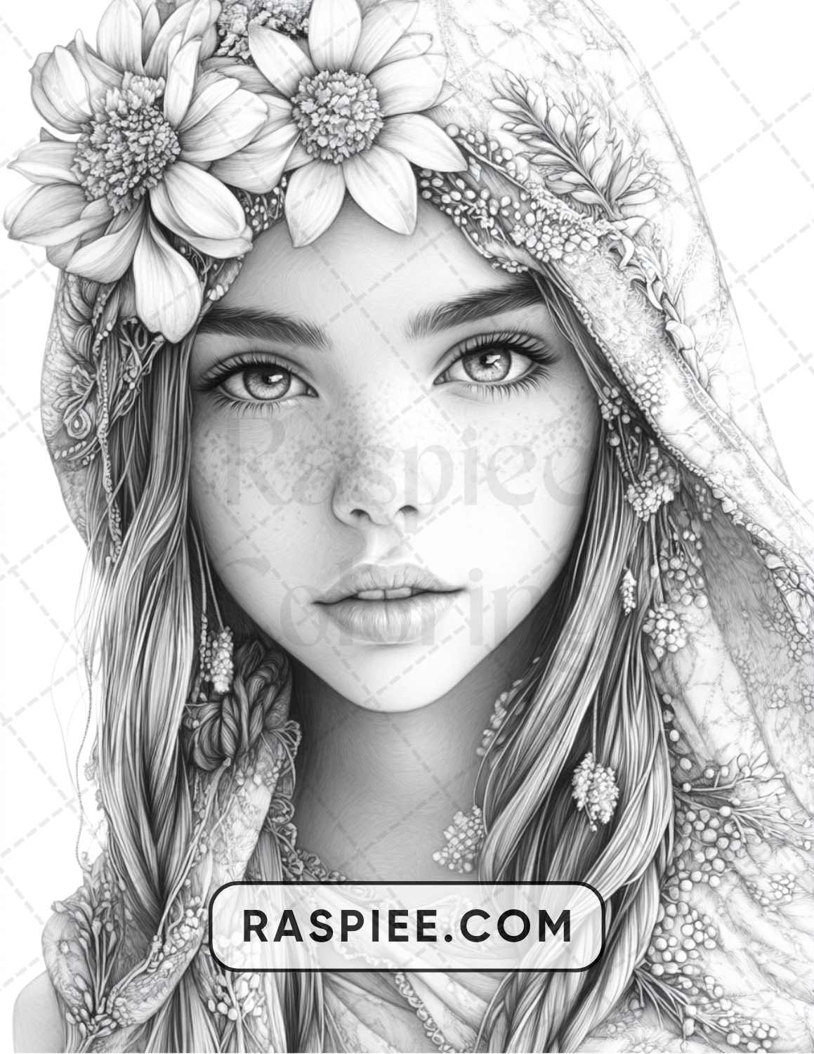 88 Bohemian Little Girls Portrait Adult Coloring Pages