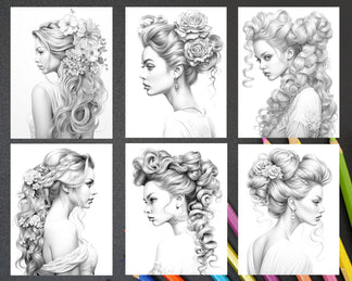 43 Beautiful Hairstyles Grayscale Coloring Pages Printable For Adults 