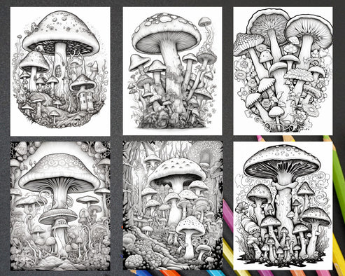 Psychedelic Mushroom Forest Coloring Book Printable for Adults, Trippy