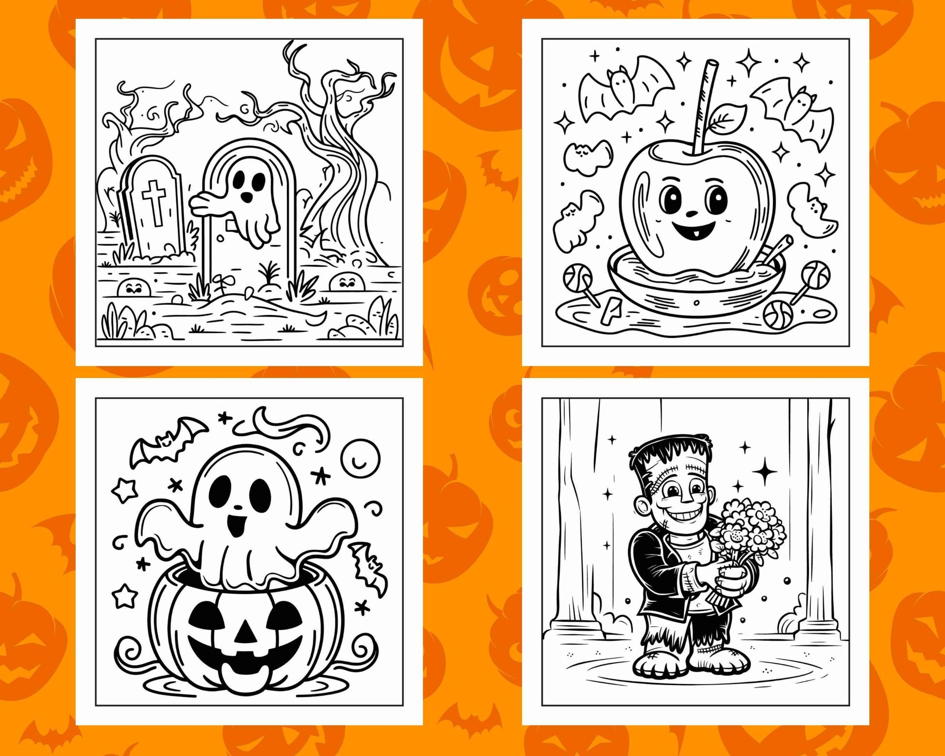 100 Bold and Easy Cute Halloween Coloring Pages Printable PDF Instant Download - RASPIEE