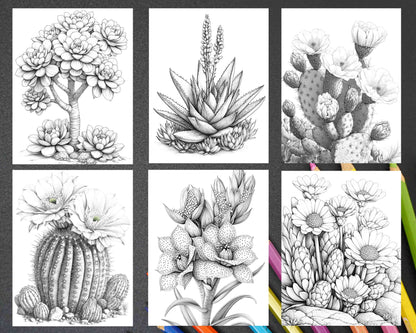 Succulent Blossoms Adult Coloring Pages Printable PDF Instant Download