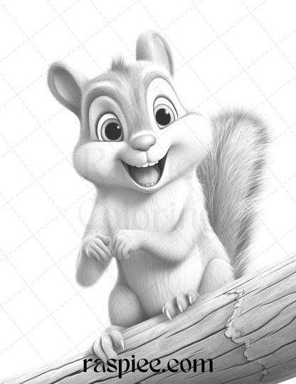 Adorable Squirrels Grayscale Coloring Page for Adults, Cute Squirrel Printable Coloring Art for Kids, High-quality Grayscale Coloring Sheet, Instant Download Adult and Kids Coloring Page, Relaxing Coloring Activity with Squirrels Illustration, Printable Coloring Craft featuring Cute Squirrels