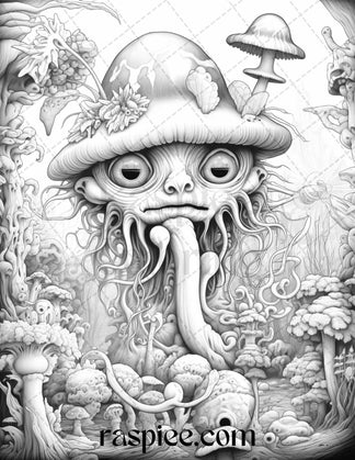 53 Surreal Creatures Grayscale Coloring Pages for Adults, Printable PD ...