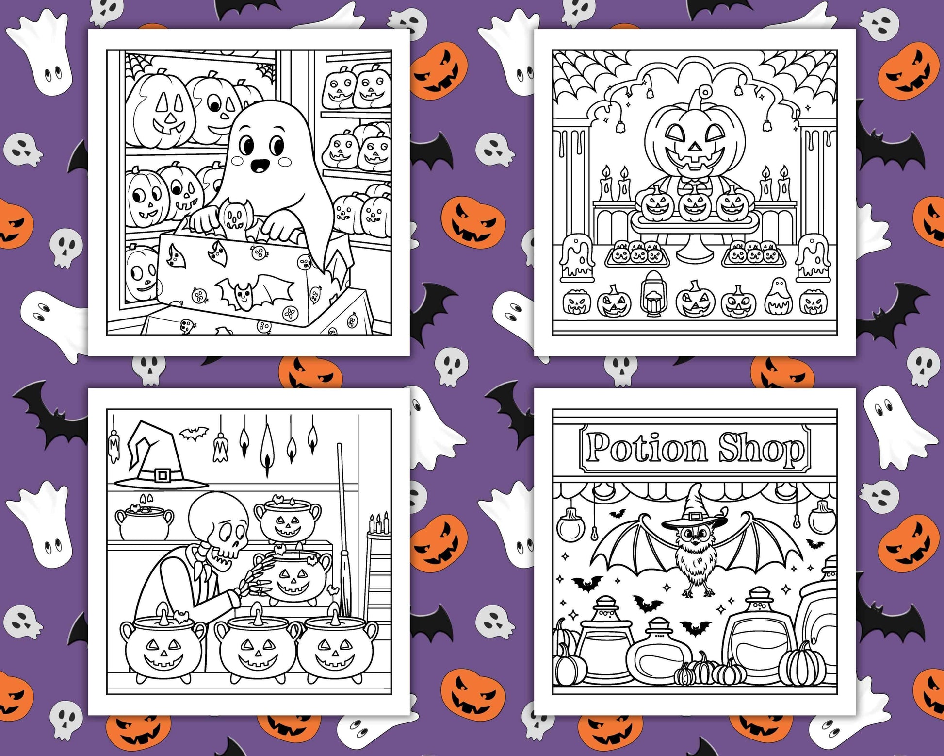 77 Bold and Easy Spooky Shop Coloring Pages Printable PDF Instant Download - RASPIEE