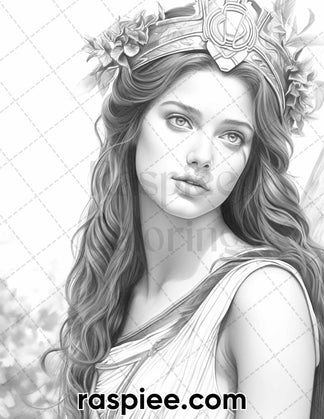 60 Ancient Greece Women Grayscale Coloring Pages for Adults, Printable ...