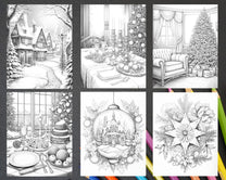 60 Merry Christmas Grayscale Coloring Pages Printable for Adult, Holid ...