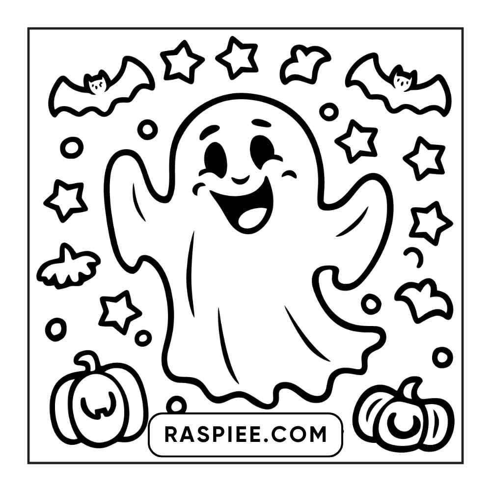 100 Bold and Easy Cute Halloween Coloring Pages Printable PDF Instant Download - RASPIEE