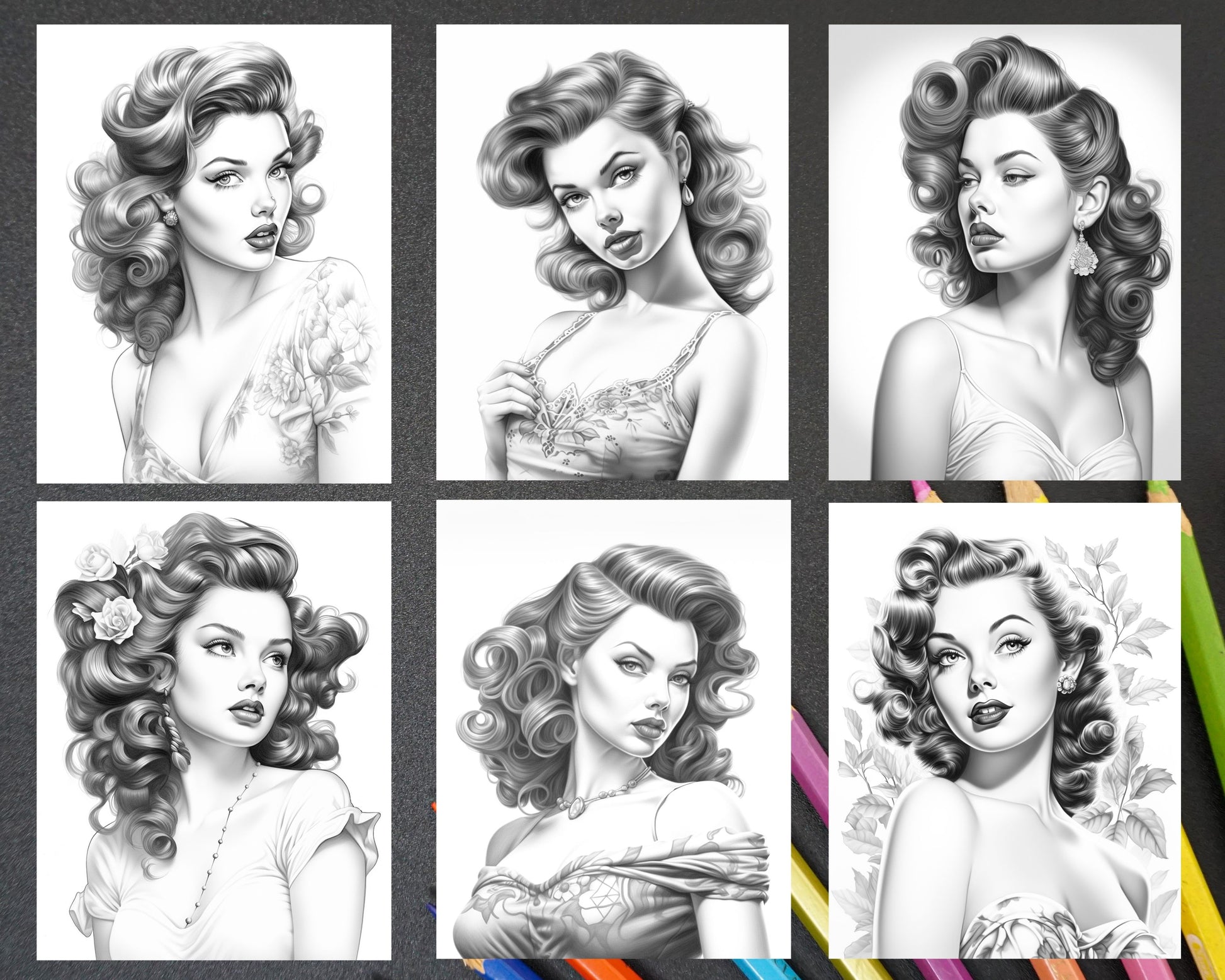 Livre coloriage portrait pin up vintage: cahier coloriage adulte visage  femme retro pop art - 50 dessins à colorier | 100 pages Grand Format