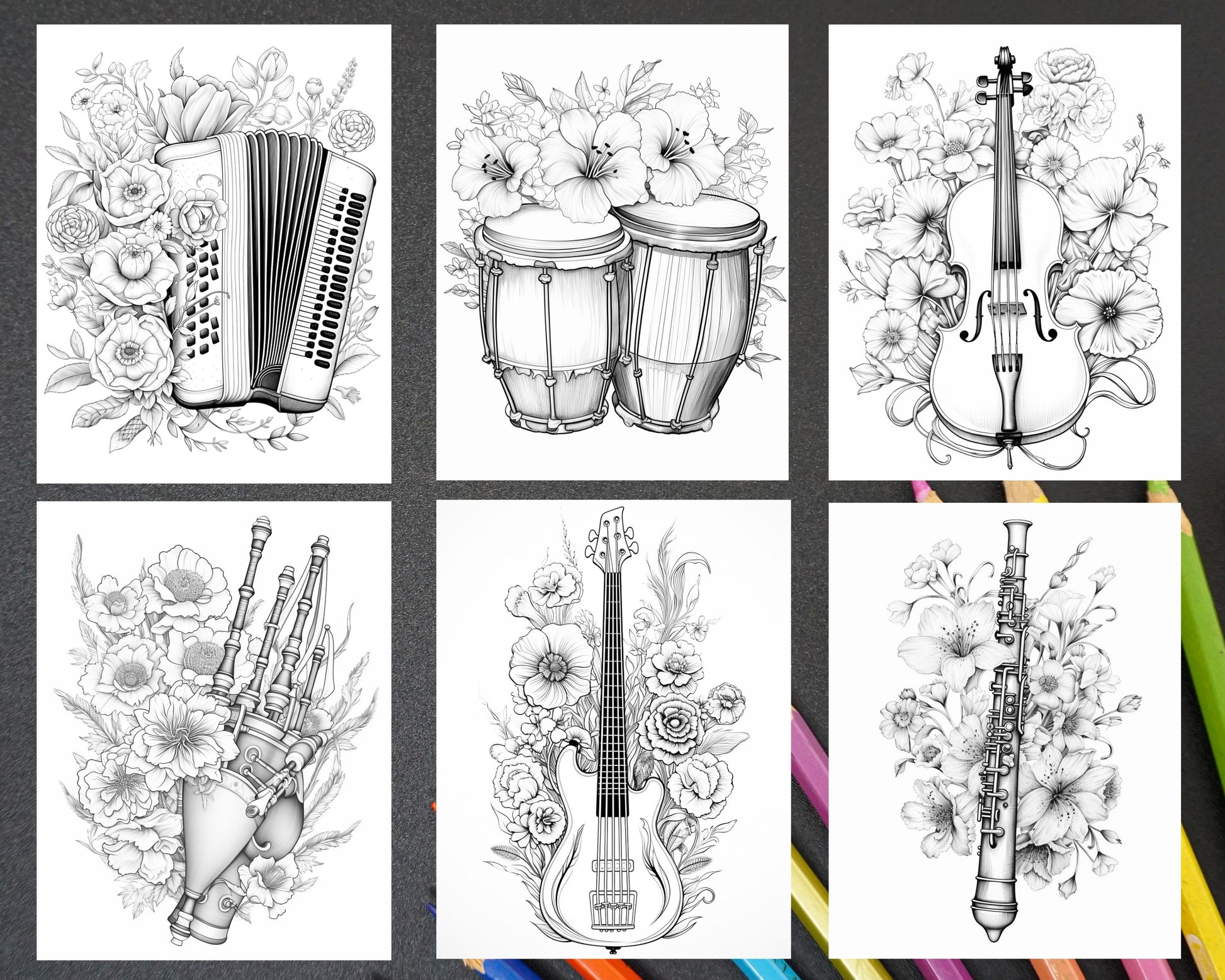 Instruments Coloring Book: Creative Musical Instruments Coloring