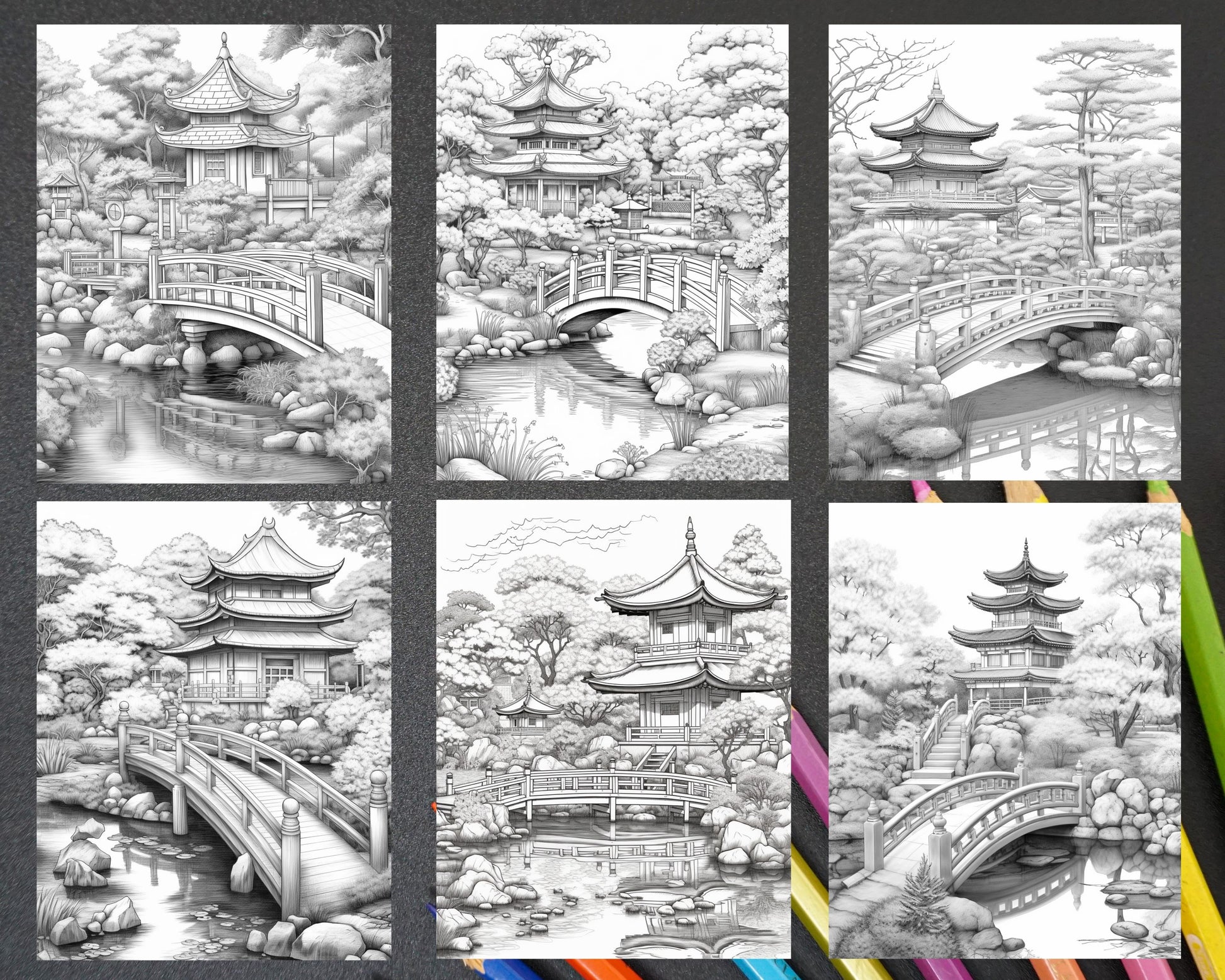 Japanese Garden Grayscale Coloring Pages