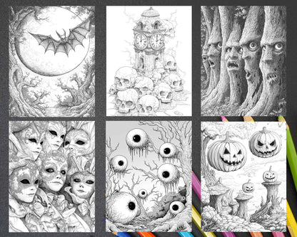 Halloween Surreal Adult Coloring Pages Printable PDF Instant Download - RASPIEE