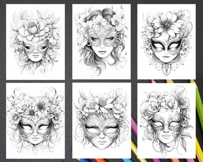 masquerade masks coloring pages, grayscale coloring pages printable for adults, adult coloring book