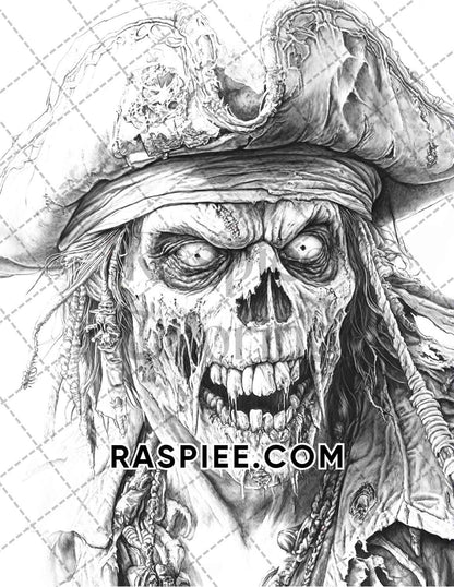 Zombie Pirates Halloween Adult Coloring Pages Printable PDF Instant Download