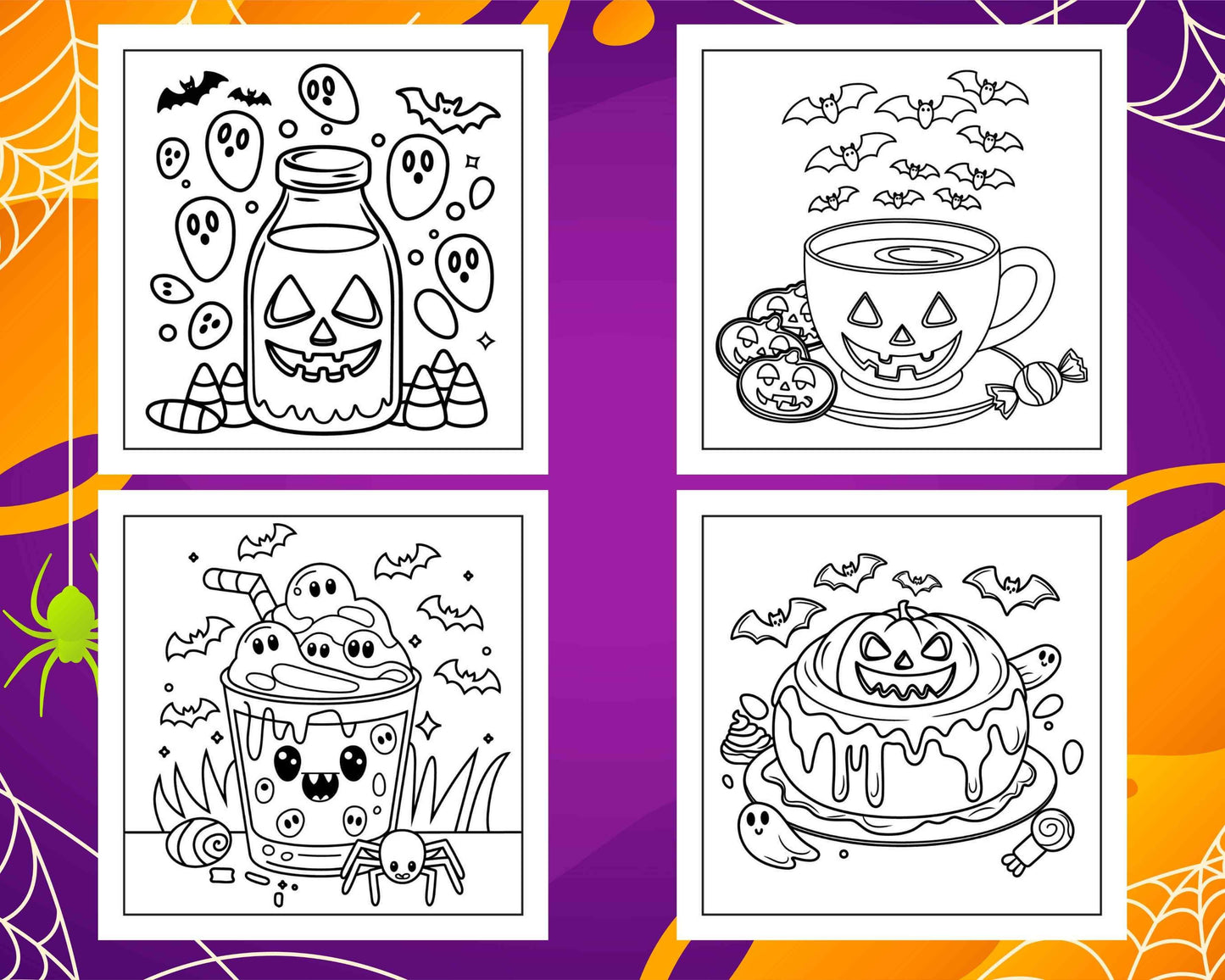 100 Bold Easy Spooky Food & Drinks Coloring Pages Printable PDF Instant Download - RASPIEE