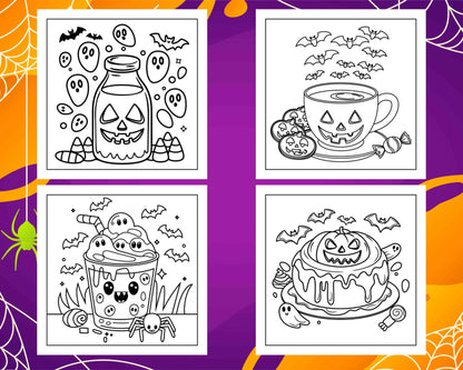 100 Bold Easy Spooky Food & Drinks Coloring Pages Printable PDF Instant Download - RASPIEE