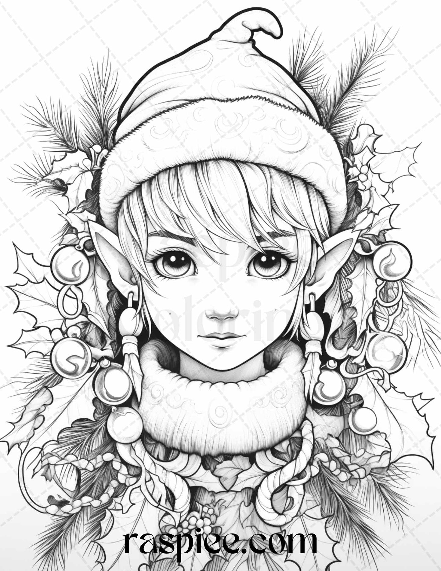 Christmas elf grayscale coloring page printable