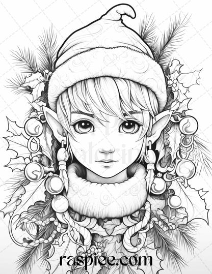Christmas elf grayscale coloring page printable