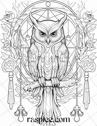 40 Floral Owl Grayscale Printable Coloring Pages for Adults, PDF File ...