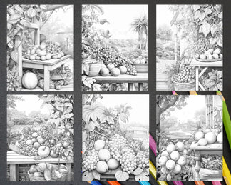 Relaxing Fruit Garden Grayscale Coloring Pages Printable for Adults, P – Raspiee Coloring