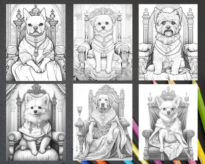 Royal King Dog Coloring Pages, Dog Coloring Pages for Adults, Dog Coloring Book, Grayscale Coloring Pages, Animal Coloring Pages for Adults