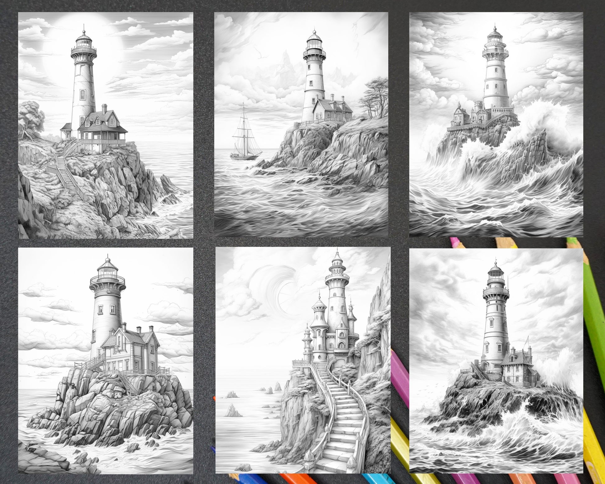 Majestic Lighthouse Grayscale Coloring Page, Coastal Art Therapy Coloring Sheet, Detailed Nautical Adult Coloring Printable, Ocean-themed DIY Coloring Page, Nautical Decor Coloring Sheet, Lighthouse Scene Coloring Illustration, Grayscale Relaxation Coloring Page