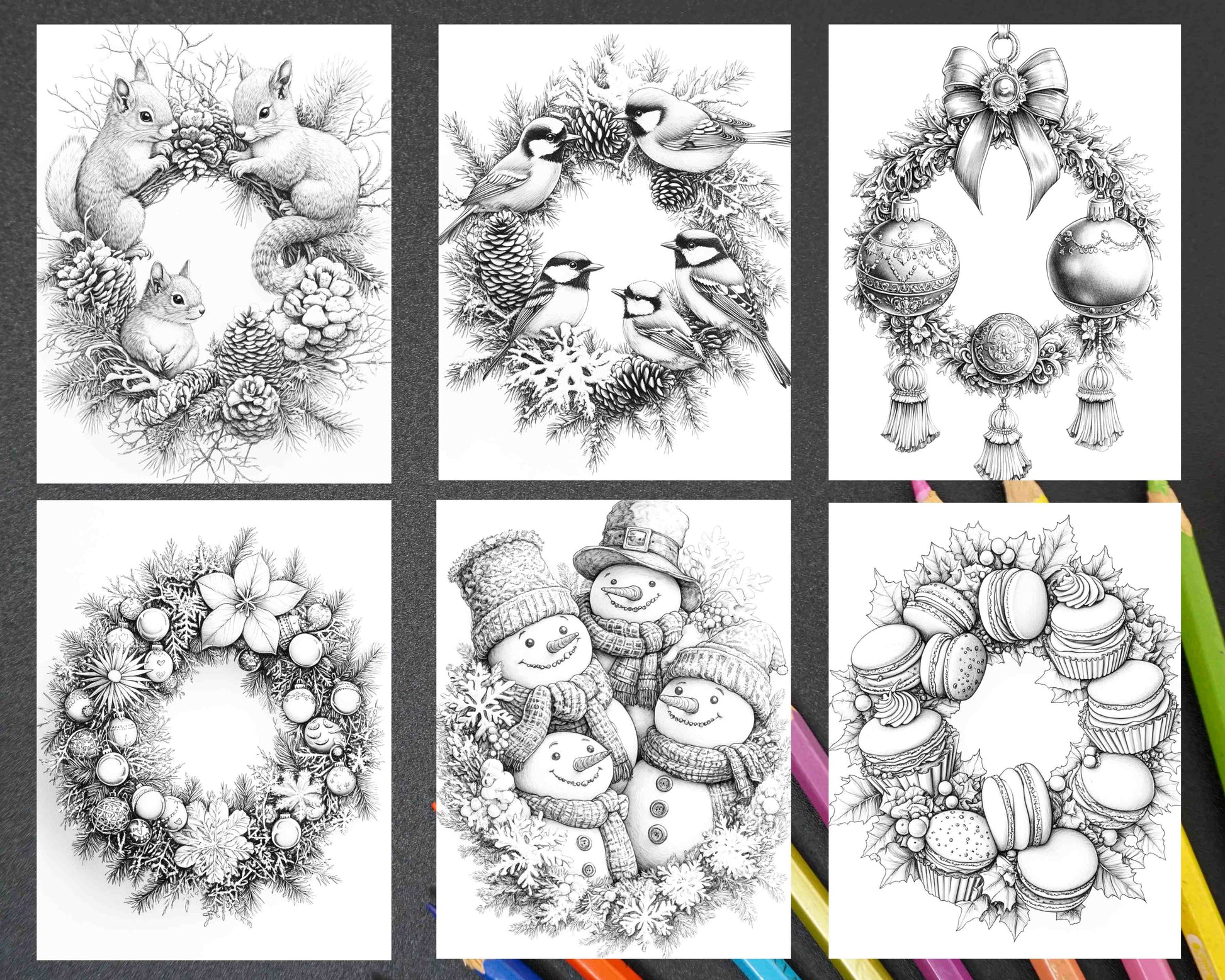 72 Christmas Wreaths Adult Coloring Pages - RASPIEE