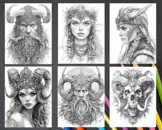 87 Viking Tattoos Grayscale Adult Coloring Pages Printable PDF Instant