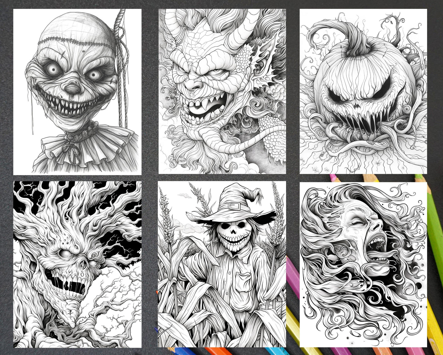 50 Spooky Monsters Halloween Adult Coloring Pages Printable PDF Instant Download