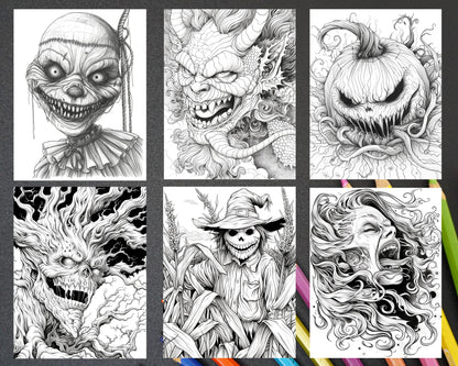 50 Spooky Monsters Halloween Adult Coloring Pages Printable PDF Instant Download