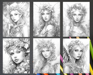 50 Winter Fairy Grayscale Coloring Pages Printable for Adults, PDF Fil ...