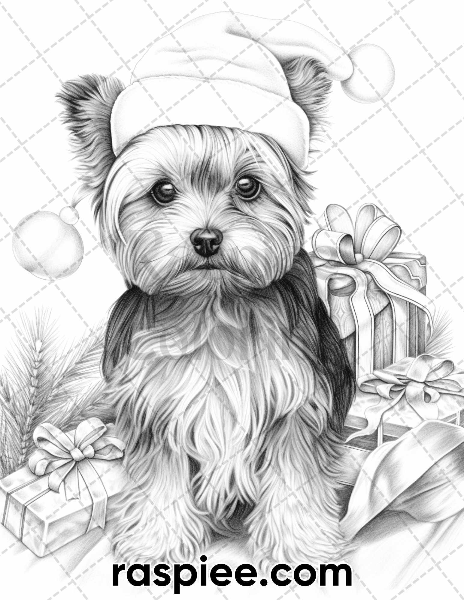 2 b469d85f 547d 49ee b784 76e8dc9c0577 45 christmas dogs grayscale coloring pages for adults, printable pdf instant download
