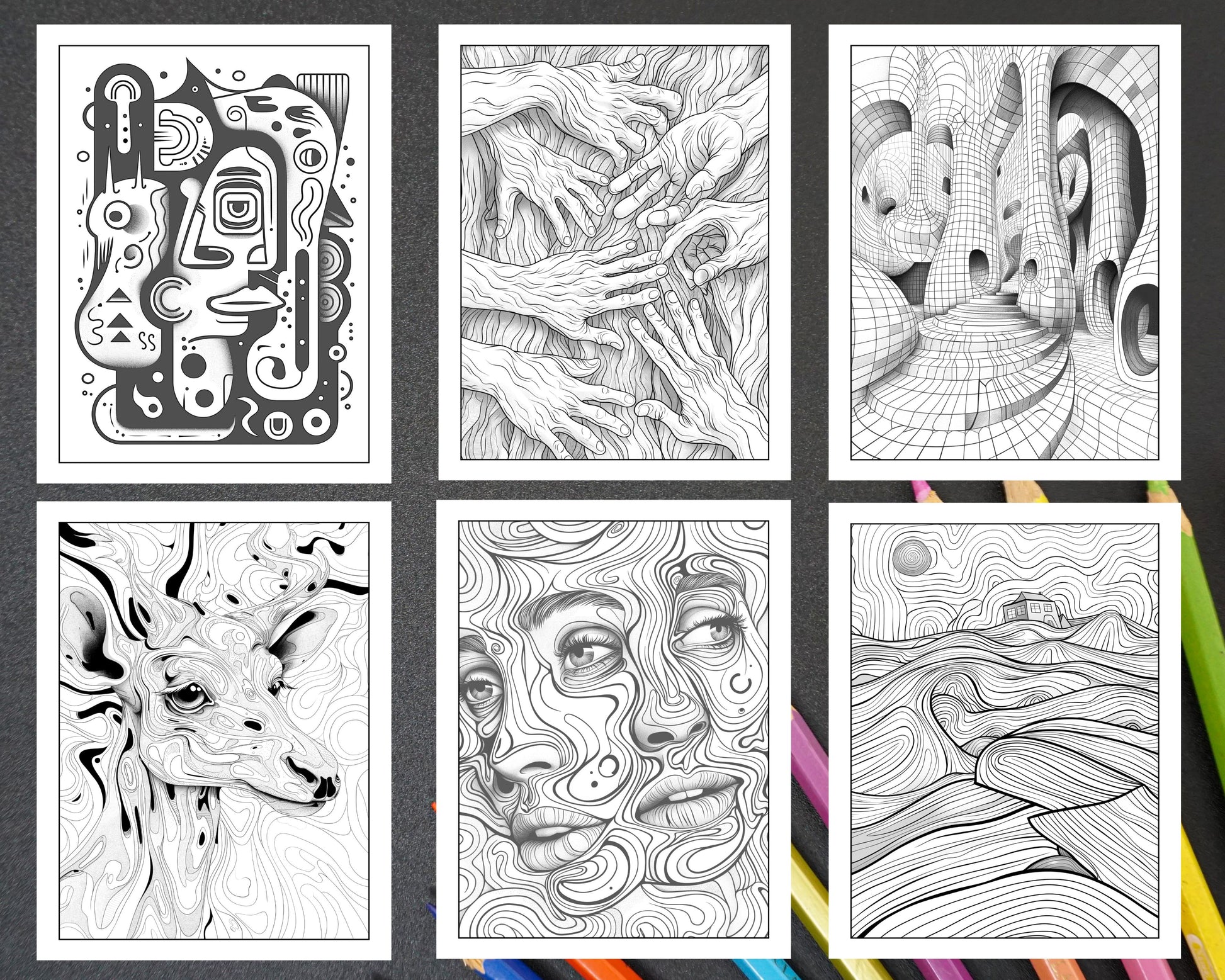 50 Abstract Art Adult Coloring Pages Printable PDF Instant Download