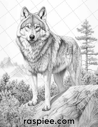 55 Wild Animals Grayscale Coloring Pages for Adults, Printable PDF Ins ...