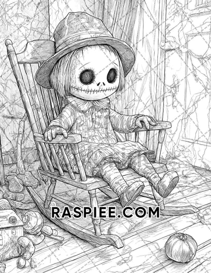 Haunted Dolls Halloween Horror Adult Coloring Pages Printable PDF Instant Download - RASPIEE