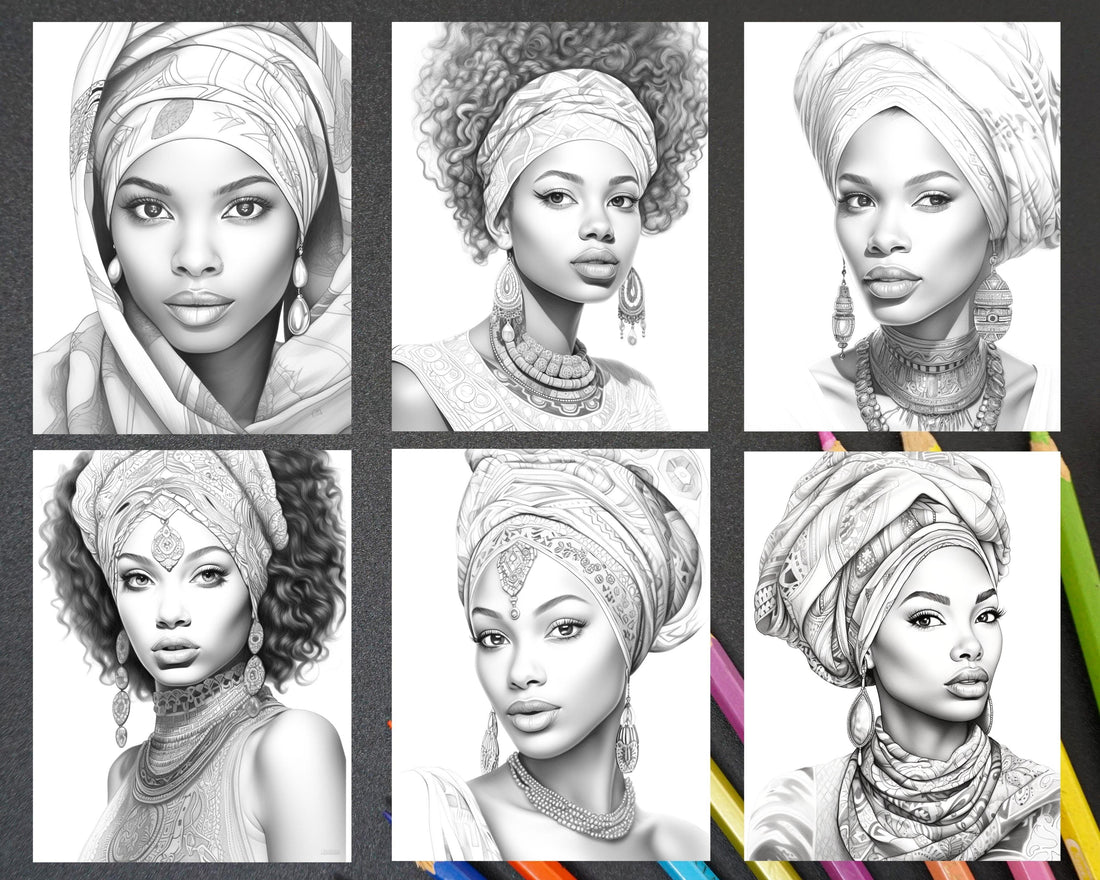 40 Beautiful African Women Grayscale Coloring Pages Printable for Adul