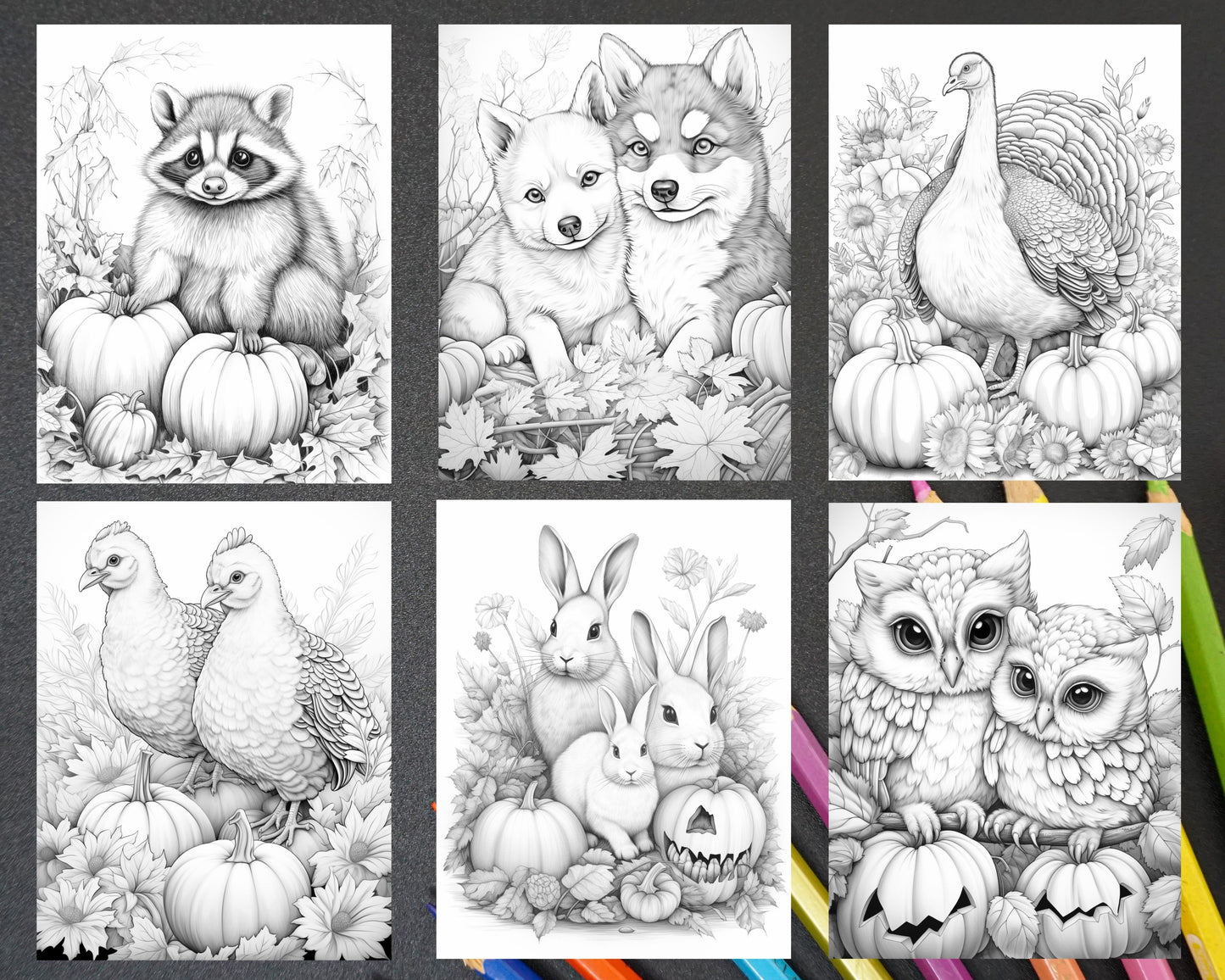 Autumn Animals Grayscale Coloring Page for Adults, Printable Fall Wildlife Coloring Sheet, Relaxing Autumn Foliage Coloring Activity, Family-Friendly Printable Coloring Sheet, High-Quality Fall Coloring Page Download, Stress-Relief Grayscale Coloring for Kids, Adult and Kids Autumn Coloring Fun