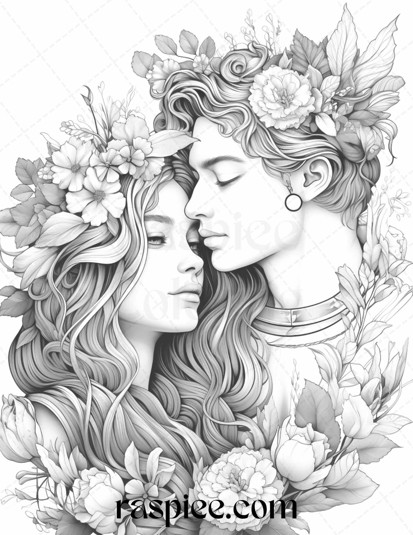 Romantic Couple Flowers Grayscale Coloring Pages for Adults, Floral Illustrations in High-Quality Grayscale Prints, Relationship Coloring Book for Stress Relief, Flowers and Couples Coloring Bundle, Adult Coloring Pages with Romantic Themes, Printable Love Coloring Decorations