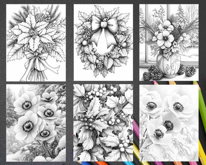 77 Winter Flowers Adult Coloring Pages