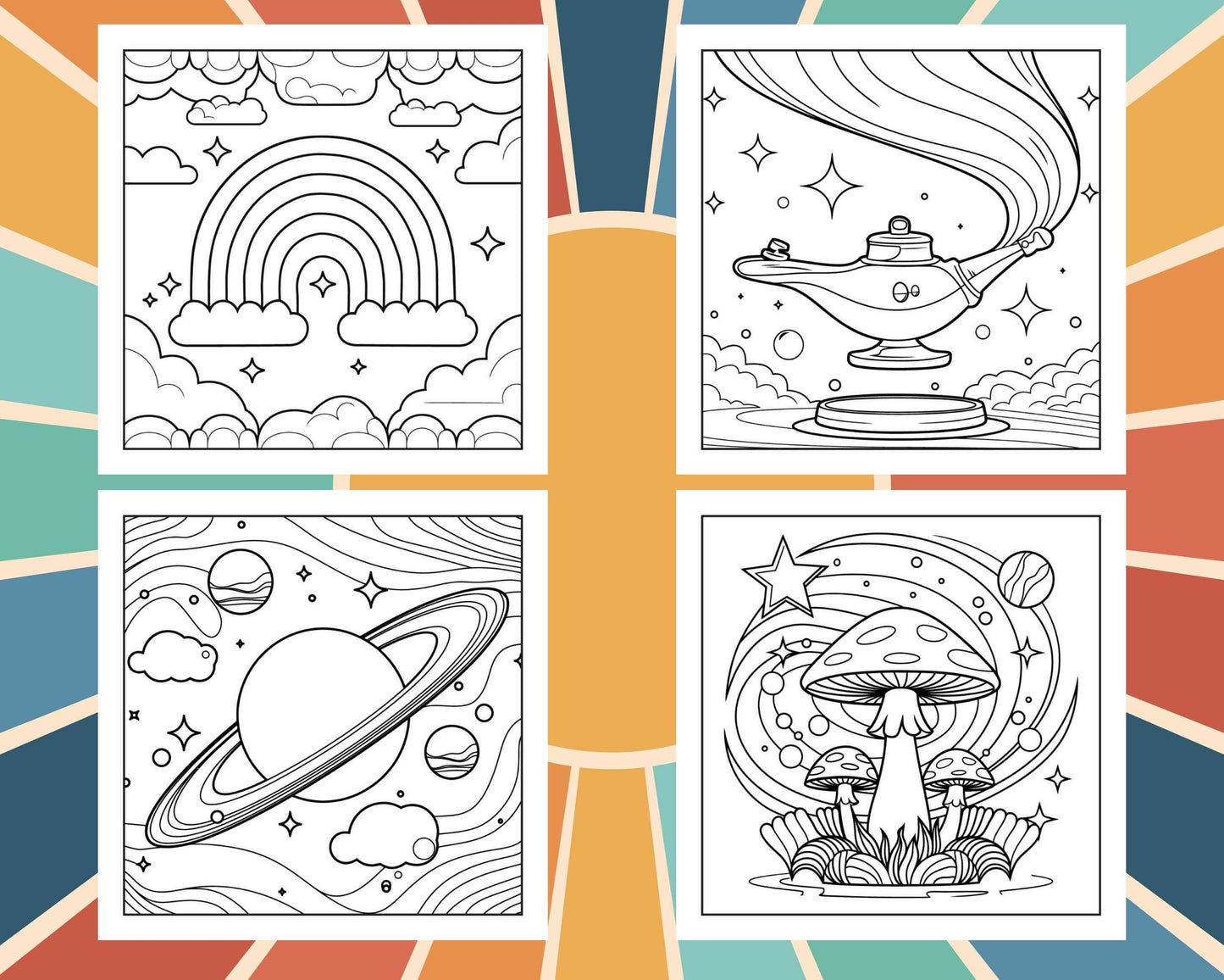 53 Bold and Easy Trippy Groovy Coloring Pages Printable PDF Instant Download