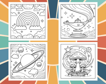 53 Bold and Easy Trippy Groovy Coloring Pages Printable PDF Instant Download