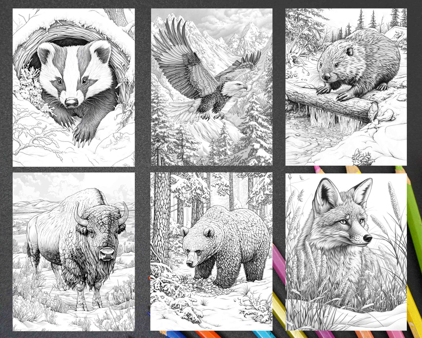 86 Winter Animals Adult Coloring Pages