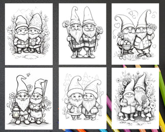 33 Gnome Love Coloring Pages Printable for Adults, Grayscale Coloring ...