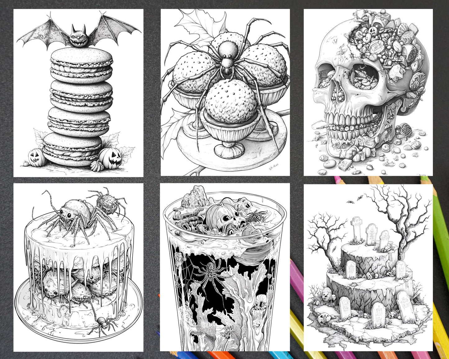 Spooky Desserts Halloween Adult Coloring Pages Printable PDF